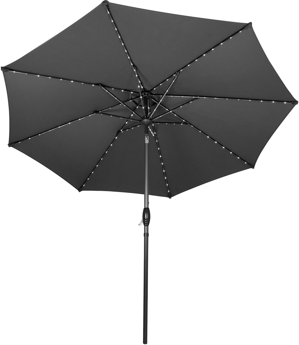 LED kantelbare stokparasol - 2.7 m - grijs - verlichting op zonne-energie (5056806831077)