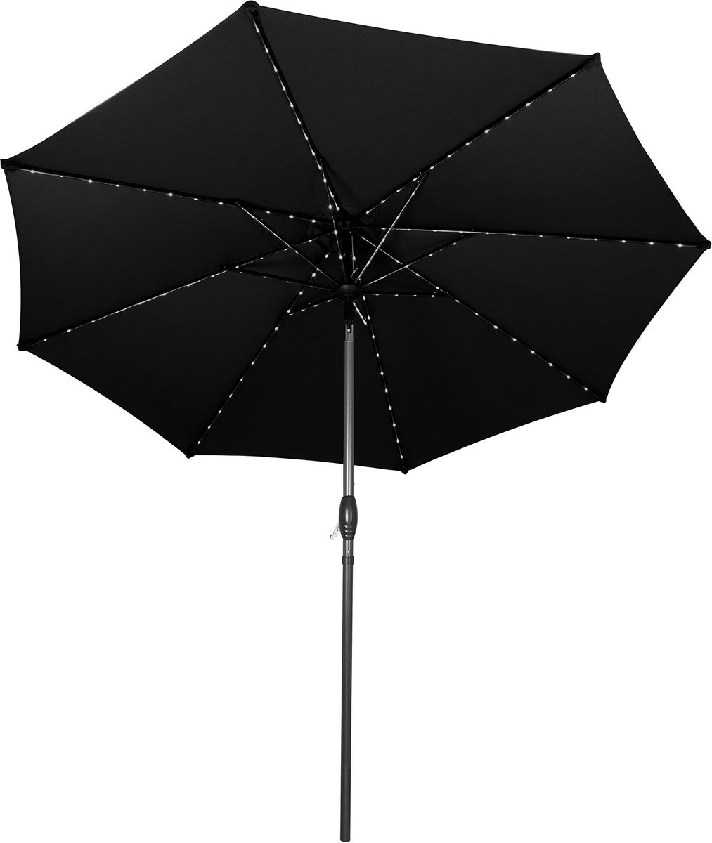 LED kantelbare stokparasol - 2.7 m - zwart - verlichting op zonne-energie (5056806831046)