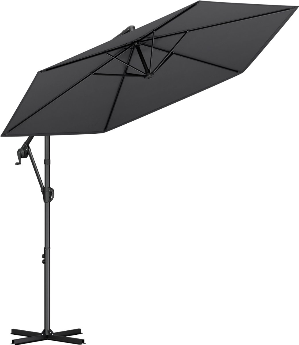 LifeGoods Zweefparasol - Rond Ø300 cm - UPF 50+ en Waterdicht - Tuinparasol - Eenvoudig verstelbaar - Donkergrijs (8718001000364)