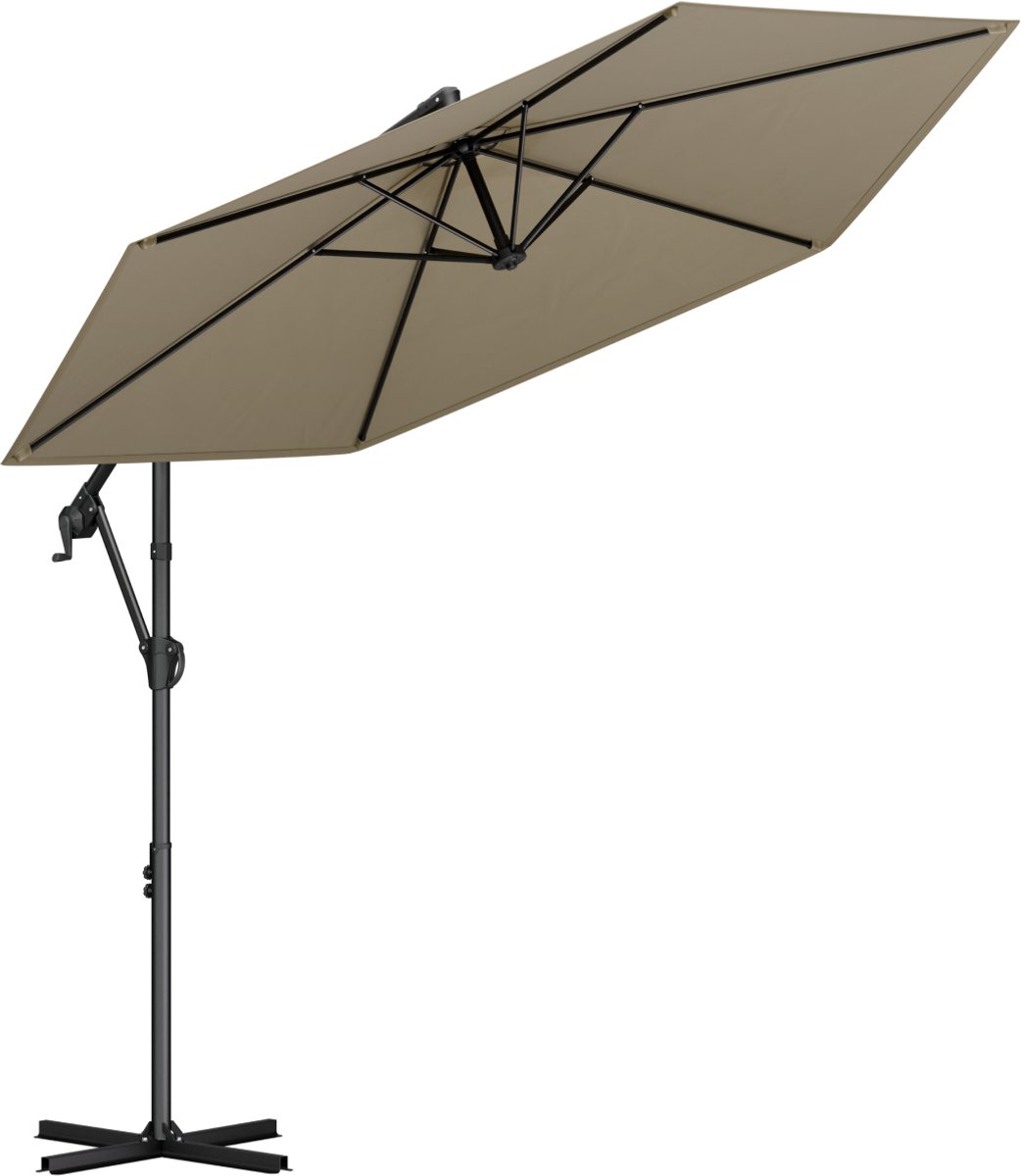 LifeGoods Zweefparasol - Rond Ø300 cm - UPF 50+ en Waterdicht - Tuinparasol - Eenvoudig verstelbaar - Taupe (8718001000371)