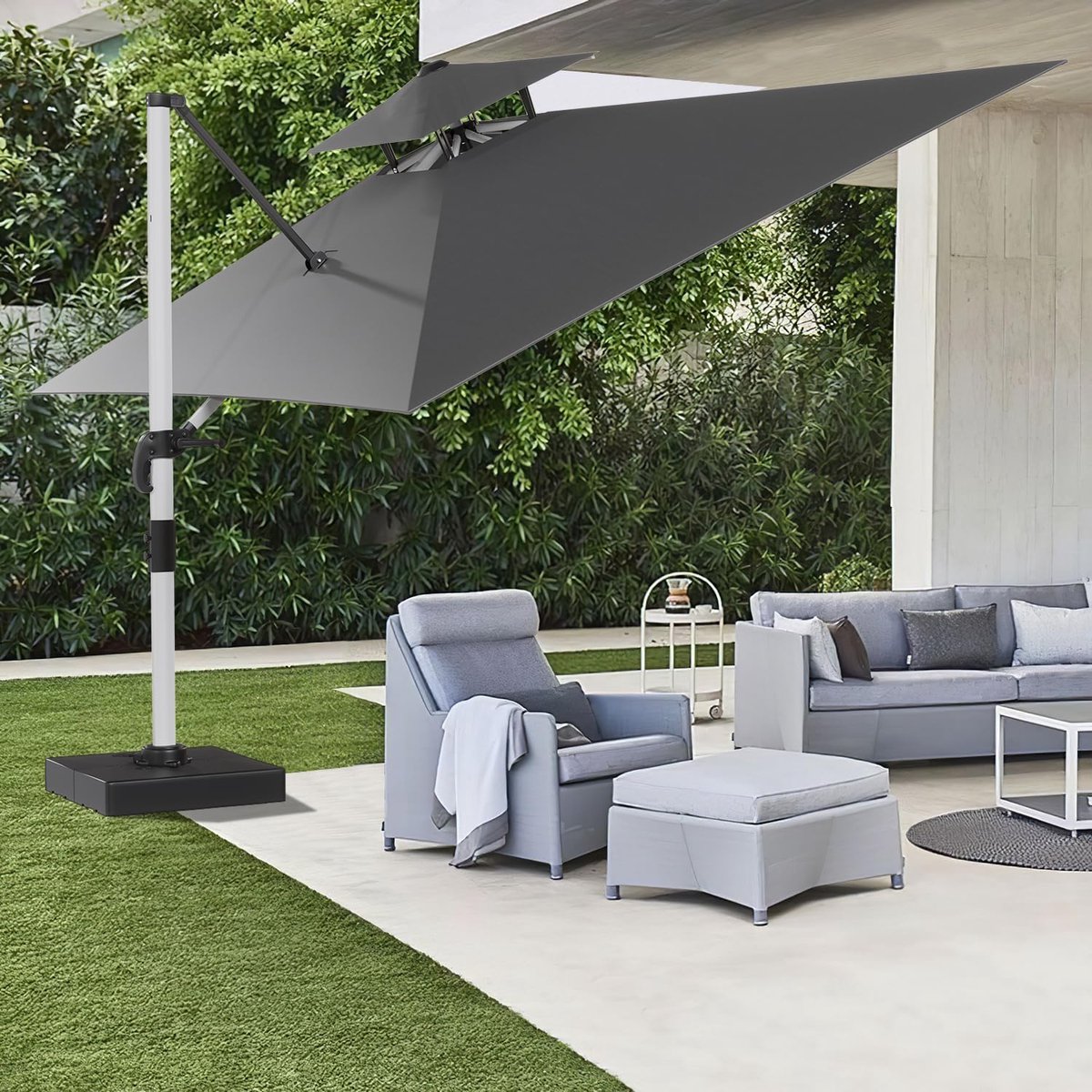 Luxe 300x400 cm Zweefparasol met Dubbel Dak, 360° Draaibaar, UV50+ Zonbescherming, Waterafstotend Aluminium Frame met Hoes en Draaihendel (9507227486293)