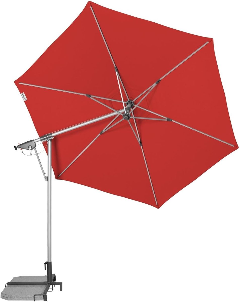 Luxe Aluminium Zweefparasol Ø290 cm Rood - Kantelbaar, Waterdicht, UV50+ Zonbescherming voor Tuin, Balkon & Terras - Inclusief Beschermhoes & Parasolvoet (9508333493465)