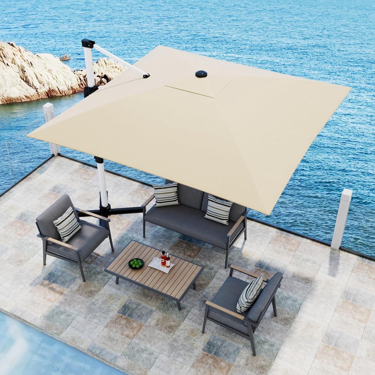 Luxe Balkon Zwenkparasol 300x400x260 cm Aluminium 360° Draaibare Cantilever Zweefparasol met Crank, UV50+ Waterdicht en Windbestendig - Grote Schaduw Parasol voor Tuin en Balkon (9506386358922)