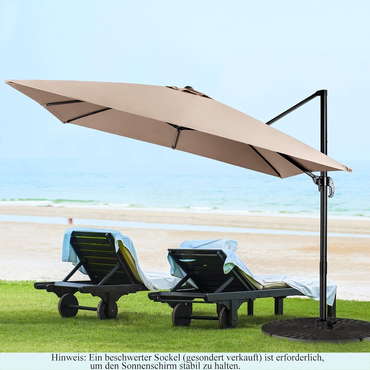 Luxe Rechthoekige Zweefparasol 300x300 cm - Kantelbaar en 360° Draaibaar - Met 8 Ribs en Crank - Tuin, Balkon, Terras (9506225974412)