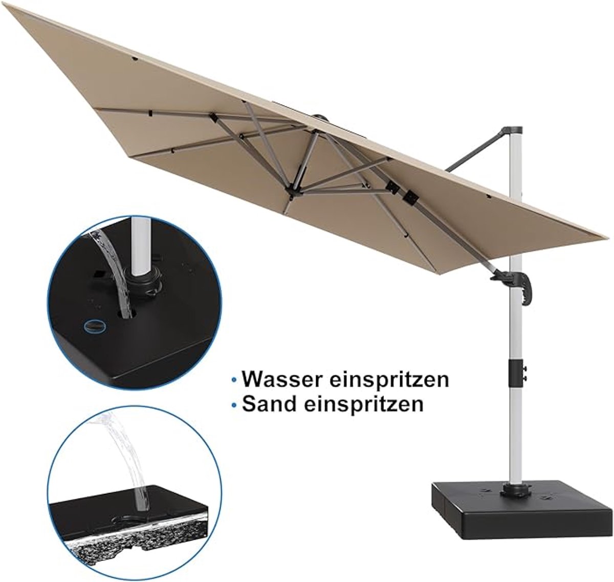 Luxe Royal 360° Zweefparasol 300 x 400 cm - Aluminium Frame & UV50+ Bescherming - Inclusief XXL Vulbare Voet & Beschermhoes (9509475219777)