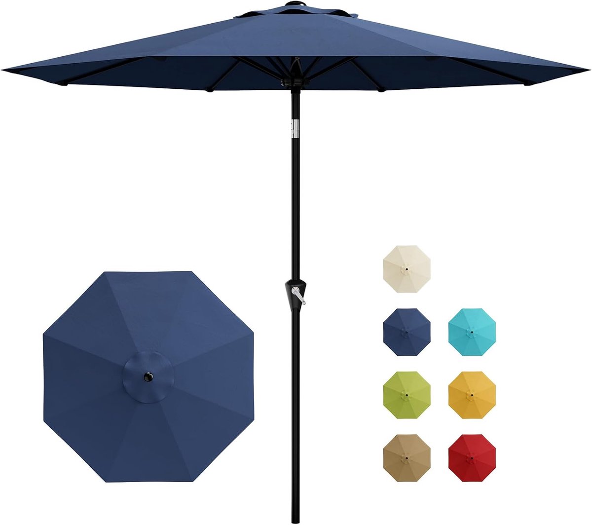 Luxe Stokparasol - Ø 300 cm (10FT) - Kantelbaar met Drukknop - Met Slinger - UV-bestendig & Waterafstotend - 8 Stevige Baleinen - Tuinparasol - blauw (6950000142733)