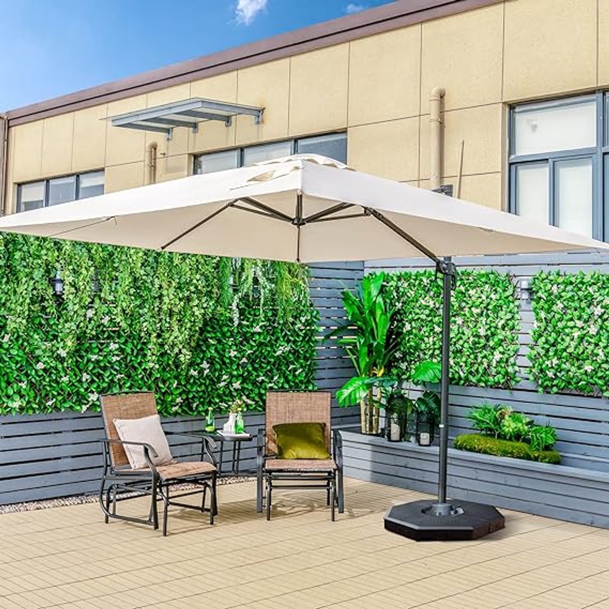 Luxe Vierkante Zweefparasol 300 x 300 cm met Kantel- en Draaifunctie - Grote Tuin- en Terrasparasol voor Cafés en Buitenruimtes (9506181576545)