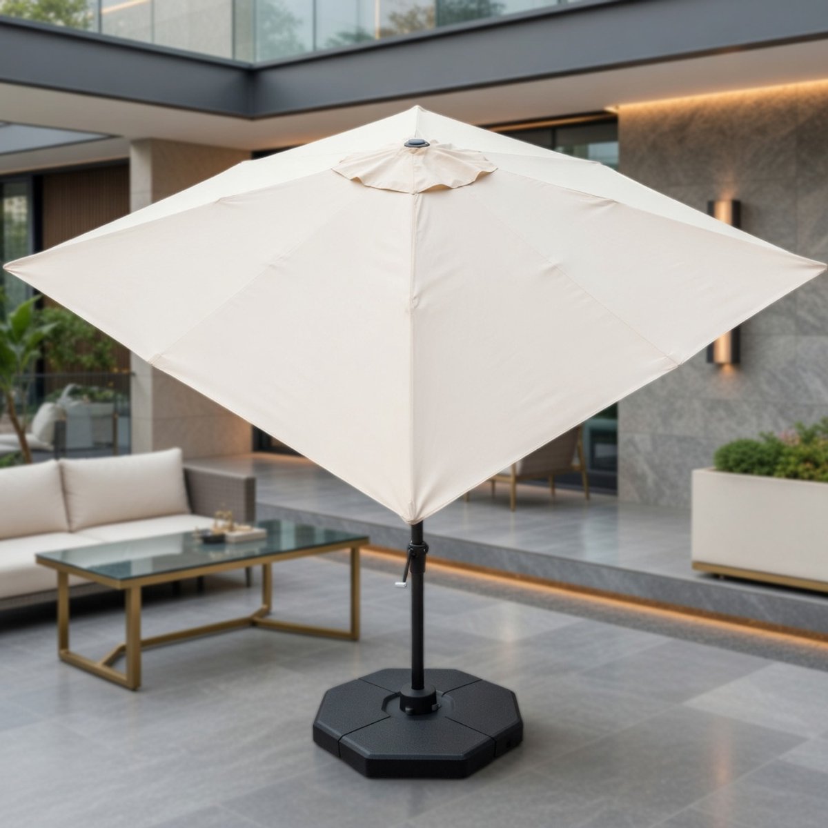 Luxe Zweefparasol 300x300 cm Vierkant - 360° Draaibaar & Kantelbaar met Voetschakelaar - Grote Hangparasol voor Tuin, Terras, Balkon & Horeca - UV-bestendig, Waterdicht Polyester, Stevig Stalen Frame - Beige Medahomestore (9505125841213)