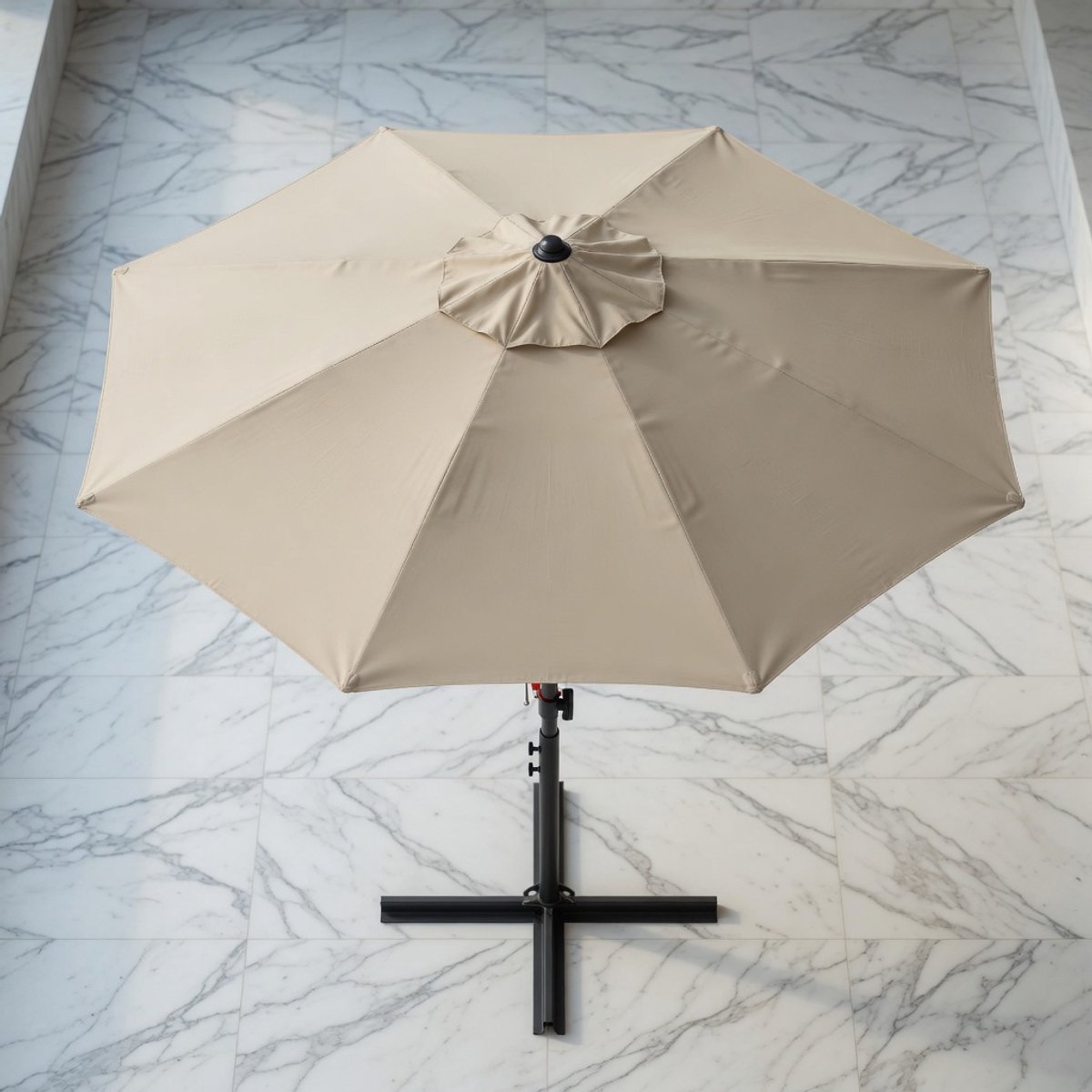 Luxe Zweefparasol Ø 350 cm met Standaard en Zwenkarm - Kantelbare Tuinparasol met UV-bescherming UPF 50+, Waterdicht en Aluminium Frame - Beige - Mobili Bella (9509431955695)