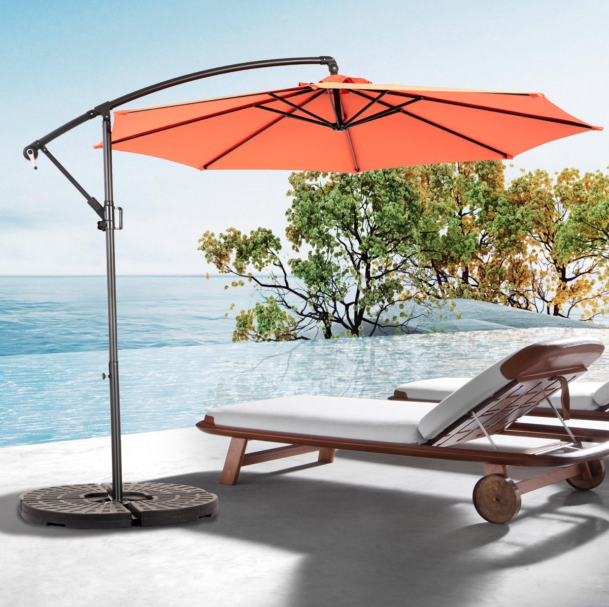 MIVRAY Parasol - Zweefparasol Met Kantelfunctie En Zwenkel - 294 Cm - Staal En Polyester - Oranje - Voor Tuin, Terras En Zwembad (4071223105342)