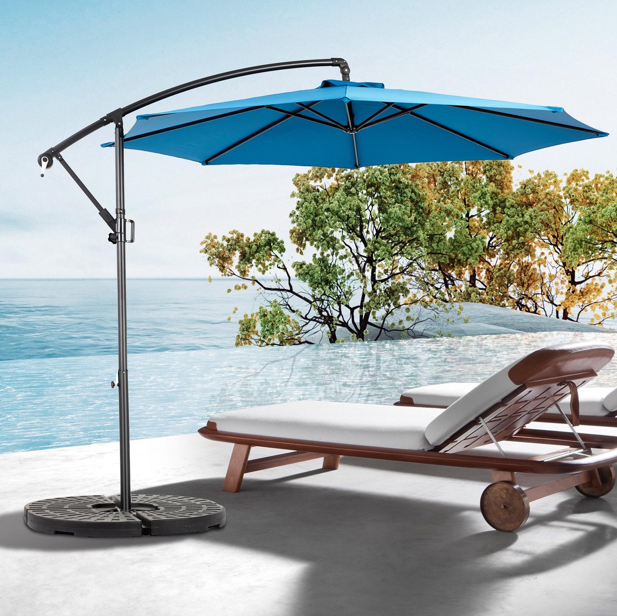 MIVRAY Zweefparasol - 294 cm - Kantelbaar Met Zwengelmechanisme - Staal En Polyester - Donkerblauw - Voor Tuin, Strand En Zwembad (4071223105298)