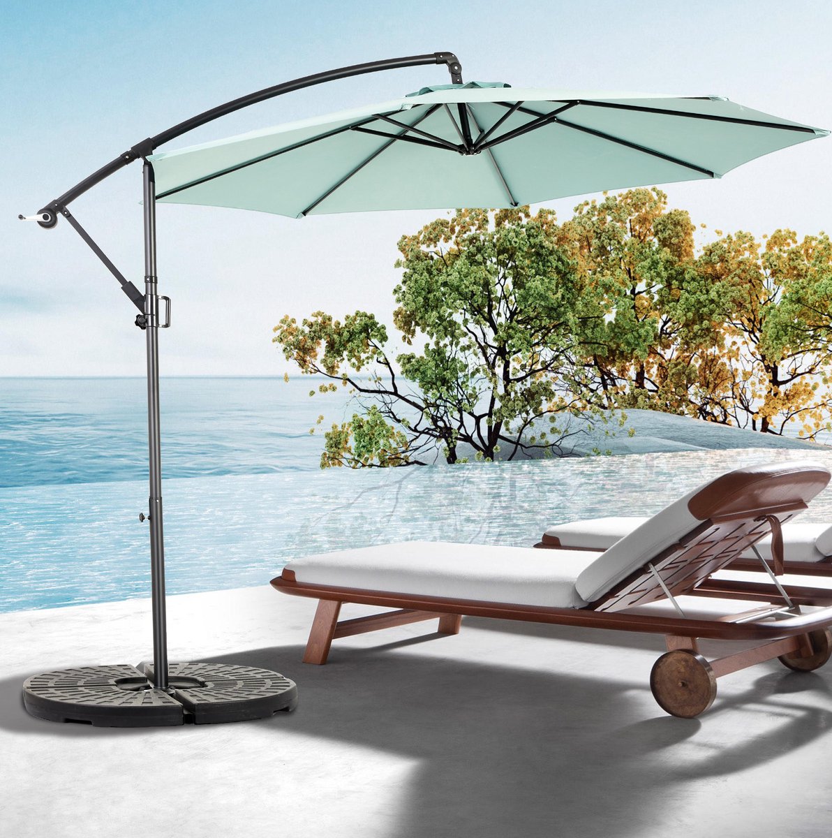 MODENUIT Parasol - Zweefparasol 294 cm - Staal en Polyester - Lichtgroen - Kantelbaar met Zwengel (4071272098862)