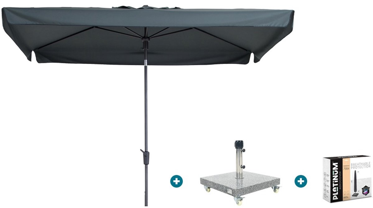 Madison Delos Luxe stokparasol 200x300 cm. - Grey met Sevilla voet en hoes (6154113795729)