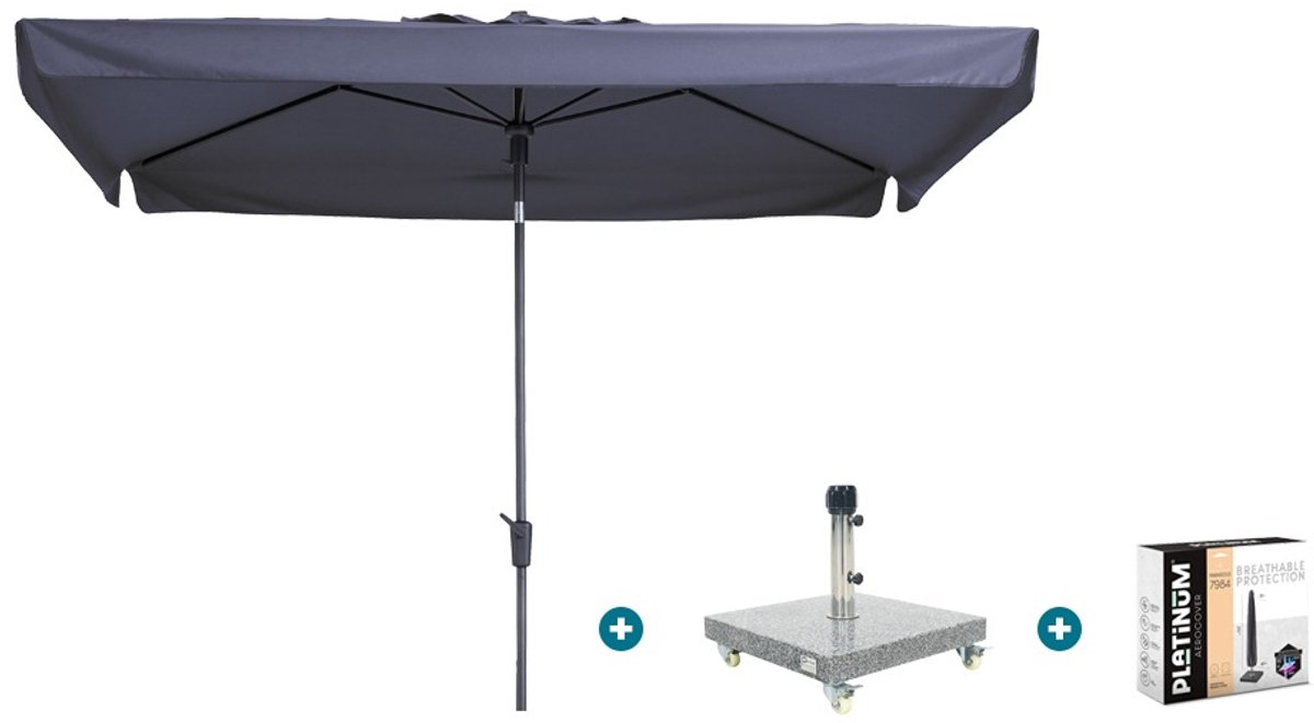 Madison Delos Luxe stokparasol 200x300 cm. - Safier blue met Sevilla voet en hoes (6154113835845)