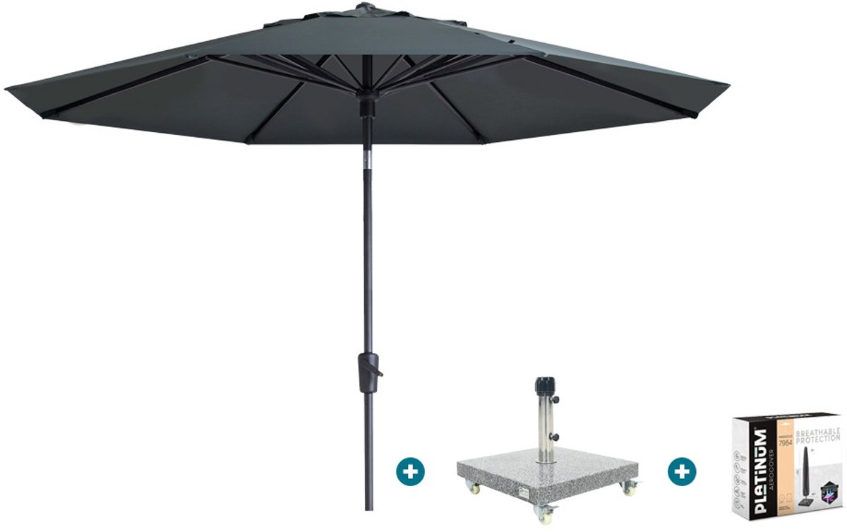 Madison Paros 2 Luxe stokparasol 3 m. rond - Grey met Sevilla voet en hoes (6154113185124)