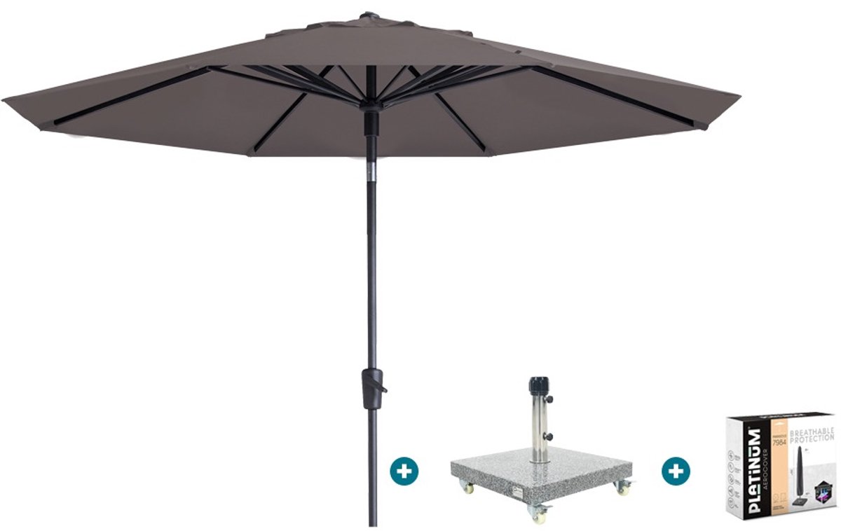 Madison Paros 2 Luxe stokparasol 3 m. rond - Taupe met Sevilla voet en hoes (6154113199152)