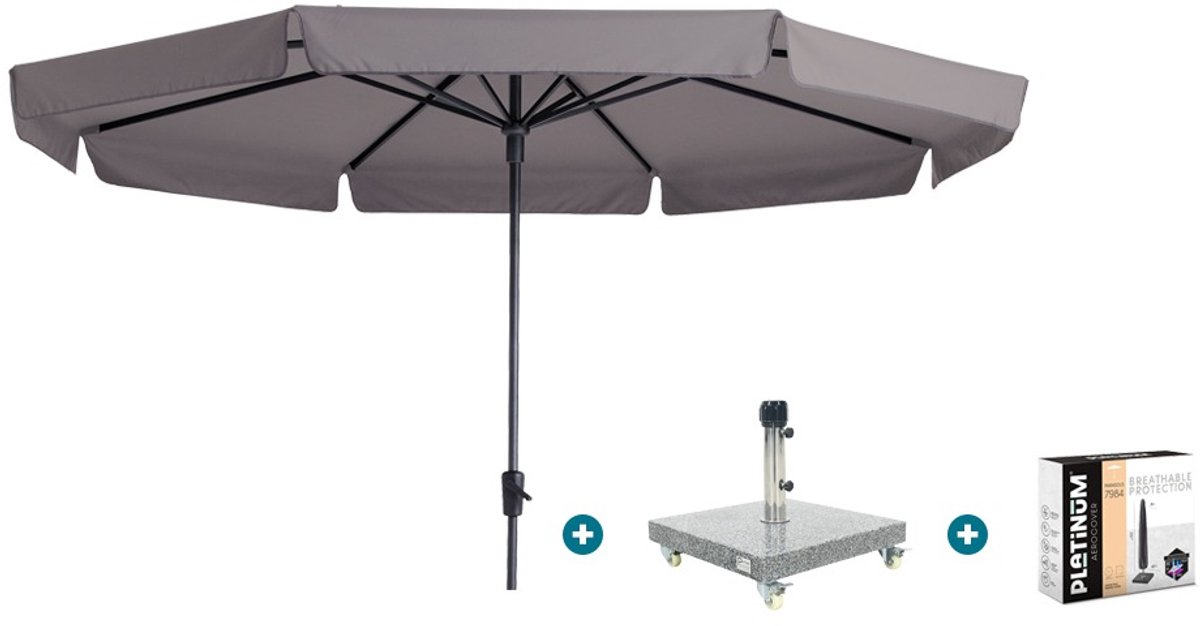 Madison Syros Luxe stokparasol Ø350 cm. - Taupe met Sevilla voet en hoes (6154113592571)