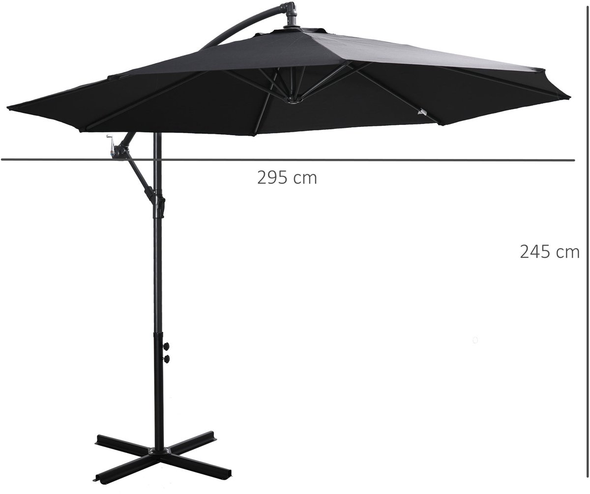 Merax Ampelschirm Met Kurbel - Zweefparasol 300 X 300 Cm - Polyester Doek - Stalen Frame - 8 Baleinen - Vrijstaand - Zwart - Voor Tuin Terras Balkon (8721178488538)