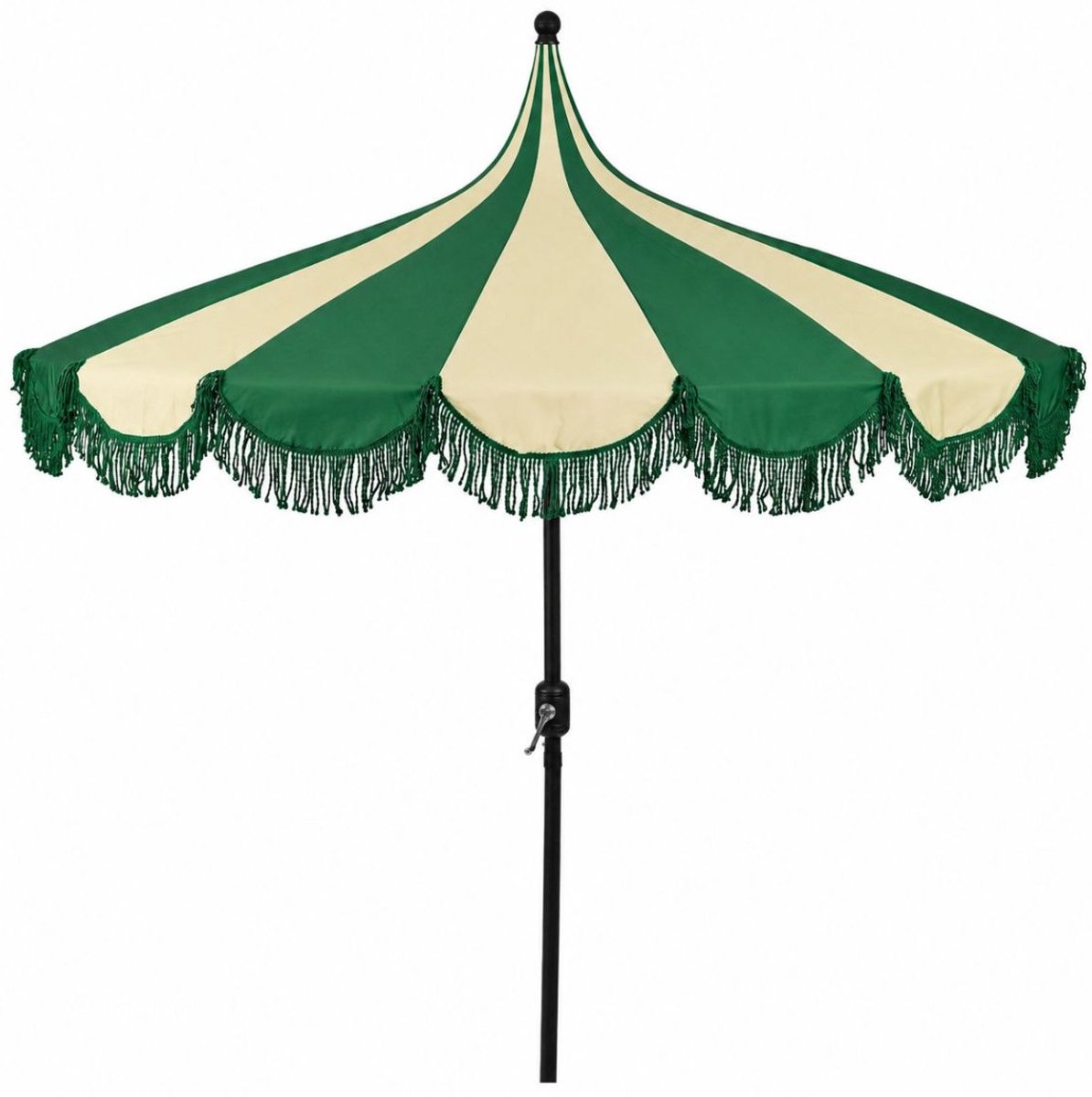 Mica Decorations Kim Gestreepte Parasol met Draagtas - Stokparasol 238 x Ø235 cm - Tuin of Balkonparasol - Polyester, Staal - Donkergroen (8720362581260)