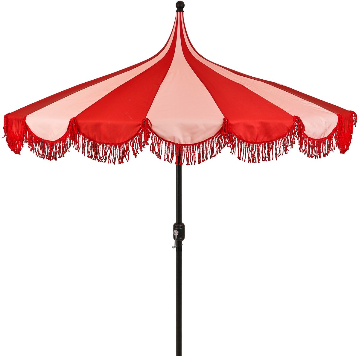 Mica Decorations Kim Gestreepte Parasol met Draagtas - Stokparasol 238 x Ø235 cm - Tuin of Balkonparasol - Polyester, Staal - Rood (8720362581246)