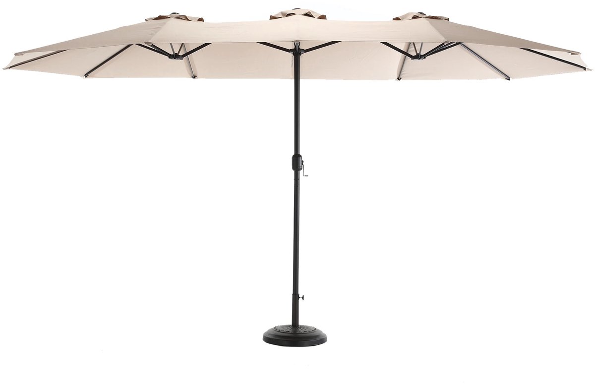 Miryx Stokparasol - Dubbele Parasol - Rechthoekige Tuinparasol - 453x267cm - Met Handvat - UV50+ - Staal - Krukjes Opening - Beige (6153427877831)