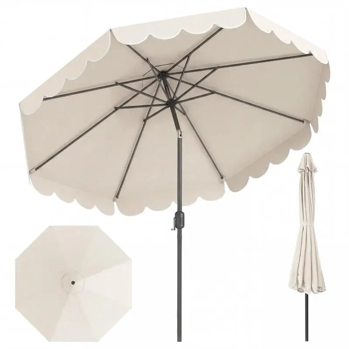 Miryx Stokparasol - Tuinparasol - Buitenparasol - Parasol met 8 Metalen Ribben - Ventilatieopening - Drukknop - Kantelmechanisme (6153428087031)