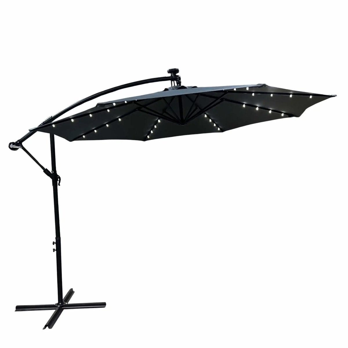 Miryx Tuinparasol - Stokparasol - Zweefparasol Met Voet - Parasol Met LED & Kruk - UV-Bescherming - 360° Draaibaar - 300x300x245 cm (6153426447431)