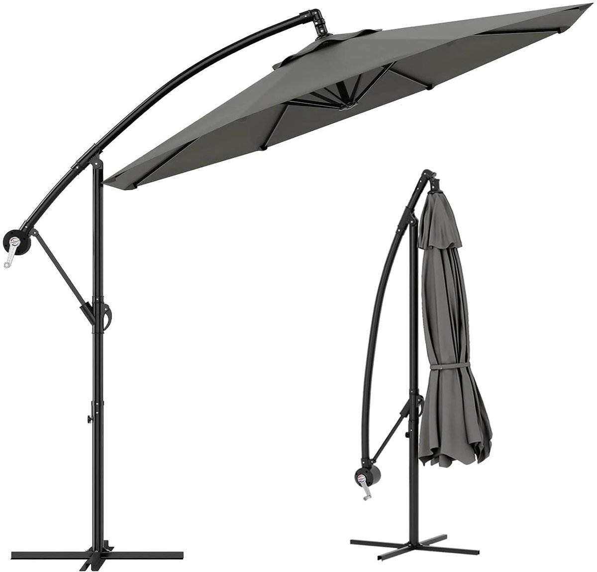 Noventra zweefparasol-parasol met voet-parasol strand-zweefparasol met voet-parasol-300 x 300 x 255 cm-aluminium- polyester-grijs- (8721606621162)