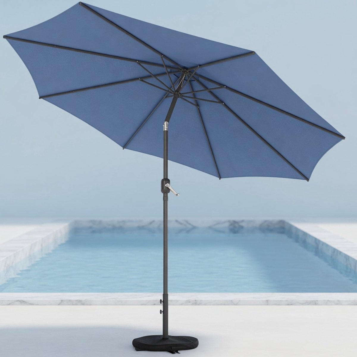 Ø300 cm Kantelbare Zweefparasol met Zwengel, Kruisvoet & Zandzakken - UV30+ Waterafstotende Tuinparasol, Windbestendige Balkon- en Terrasparasol met 30° Kantelfunctie - Blauw - Mobili Bella (9503337522845)