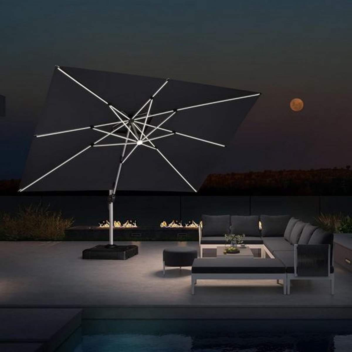 PURPLE LEAF Rechthoek Parasol - 360° Draaibaar - Ingebouwde LED-verlichting - UV50+ - Windbestendig - Stijlvolle Zweefparasol (8683769594670)