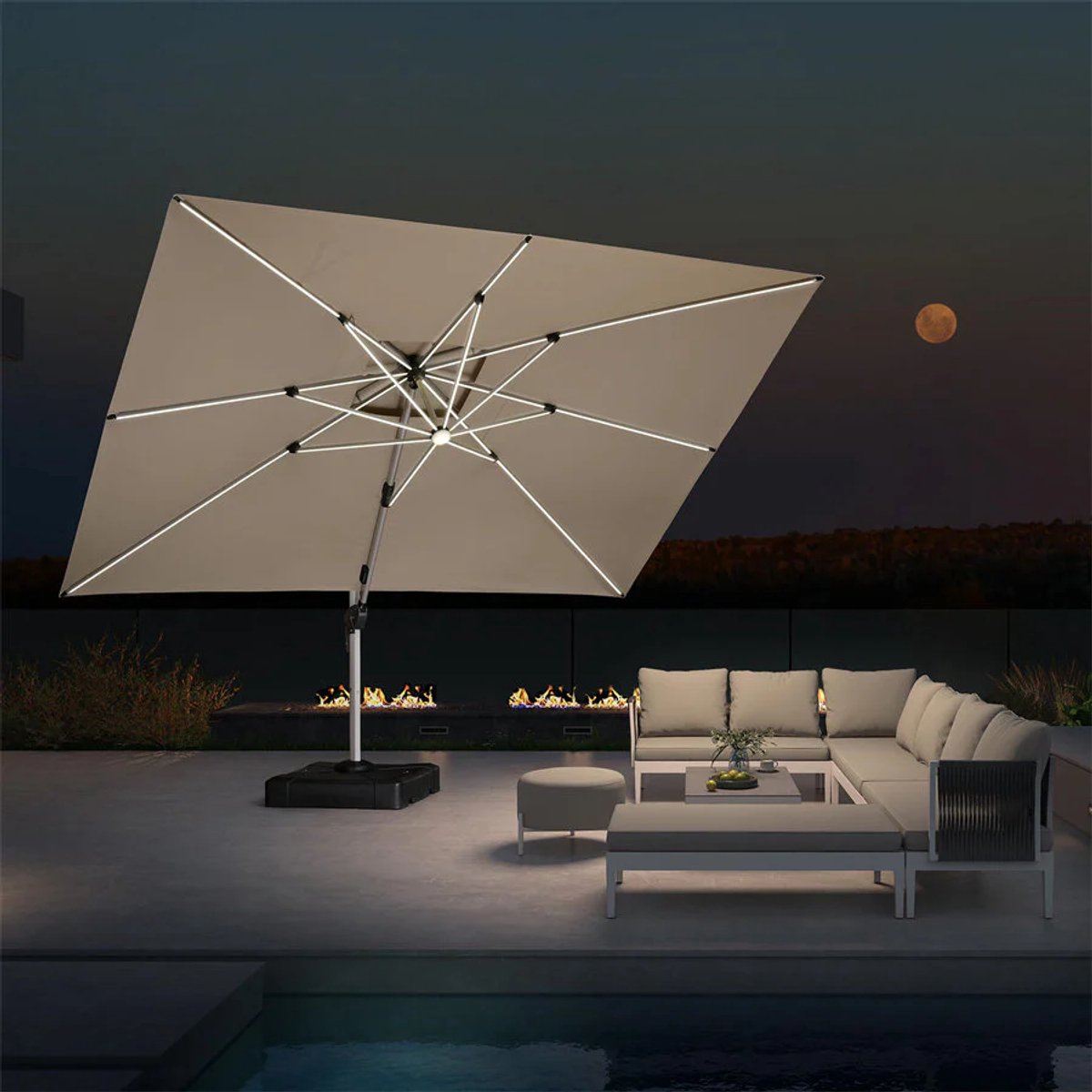 PURPLE LEAF Rechthoek Parasol - 360° Draaibaar - Ingebouwde LED-verlichting - UV50+ - Windbestendig - Stijlvolle Zweefparasol (8683769594687)