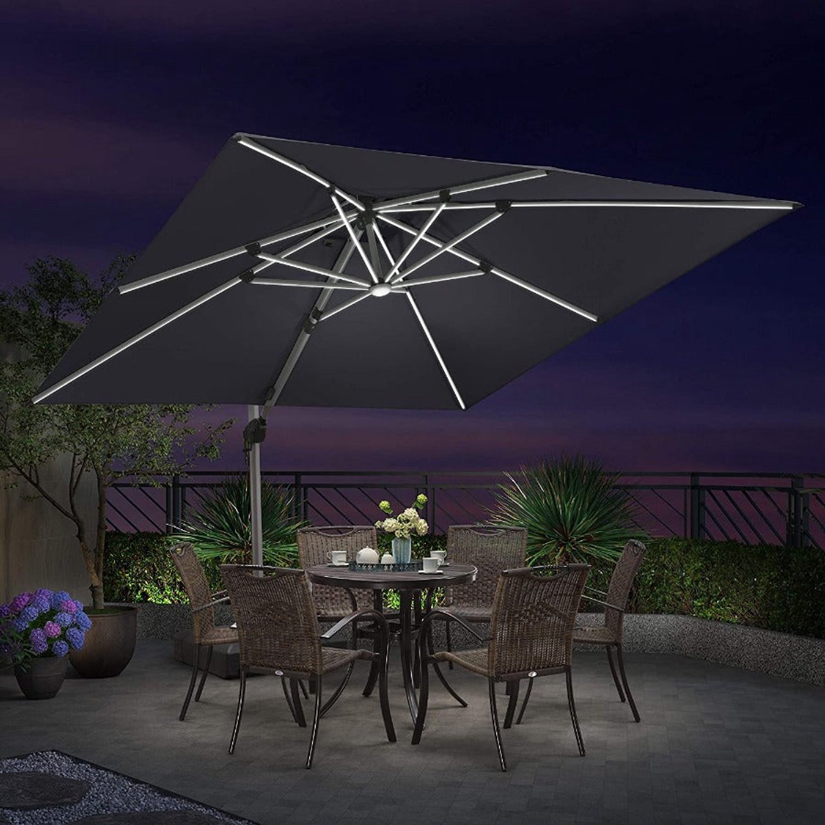 PURPLE LEAF Rechthoek Parasol - 360° Draaibaar - Ingebouwde LED-verlichting - UV50+ - Windbestendig - Stijlvolle Zweefparasol (8683769594694)