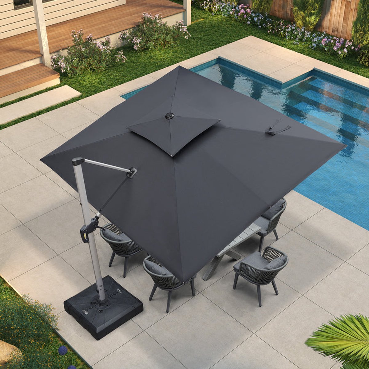 PURPLE LEAF Rechthoek Parasol - Dubbel Top - 360 °Graden Rotatie - UV werend doek- Windbestendige Zweefparasol (8683769594984)
