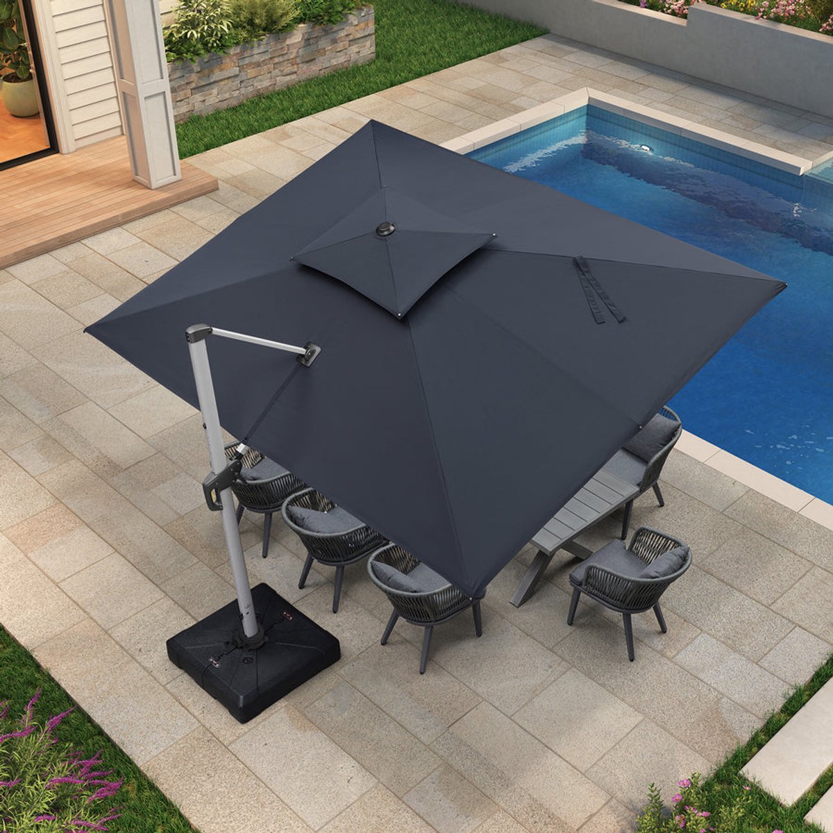 PURPLE LEAF Rechthoek Parasol - Dubbel Top - 360 °Graden Rotatie - UV werend doek- Windbestendige Zweefparasol (8683769595004)