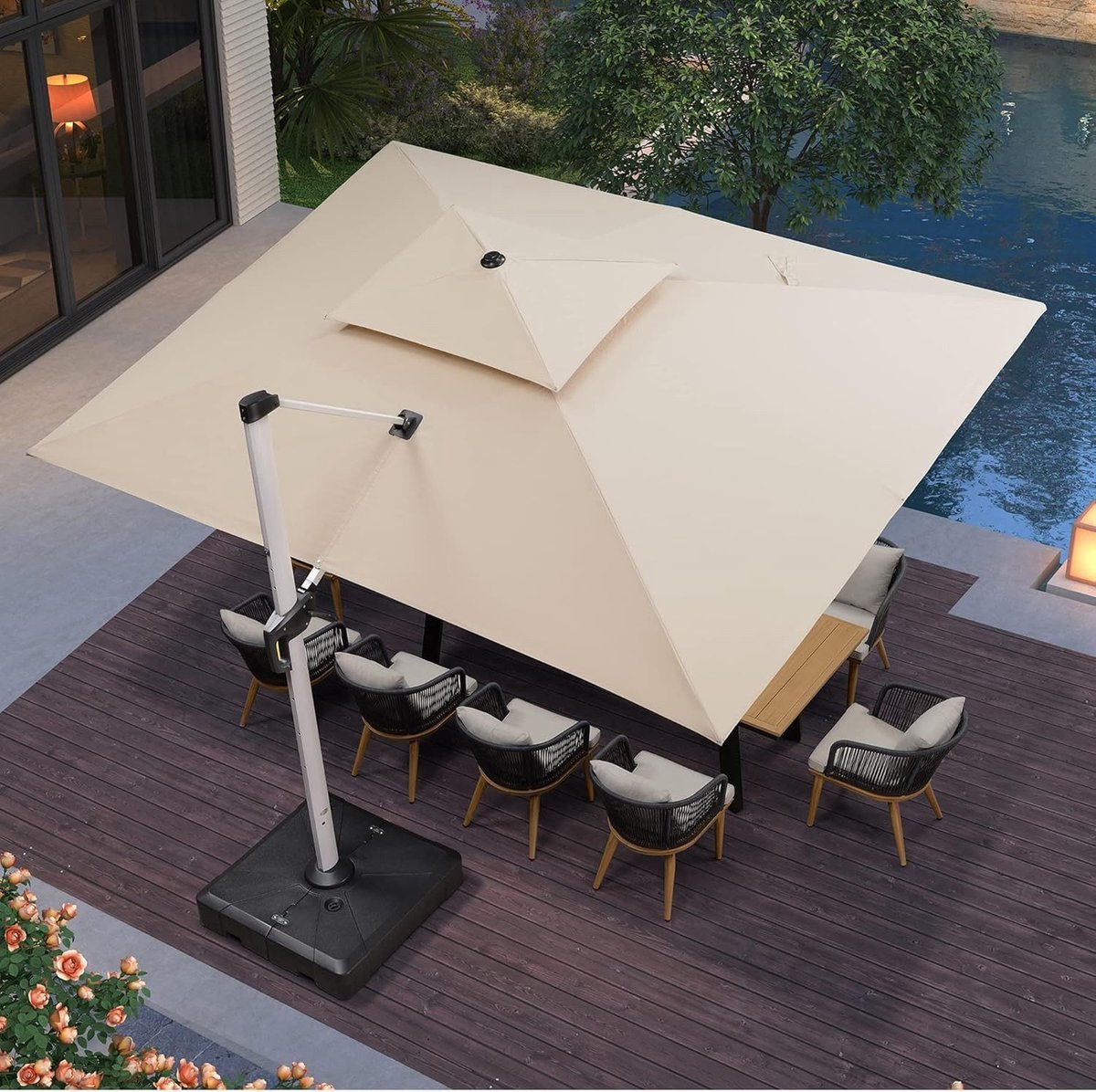 PURPLE LEAF Rechthoek Parasol - Dubbel Top - 360 °Graden Rotatie - UV werend doek- Windbestendige Zweefparasol (8683769595011)