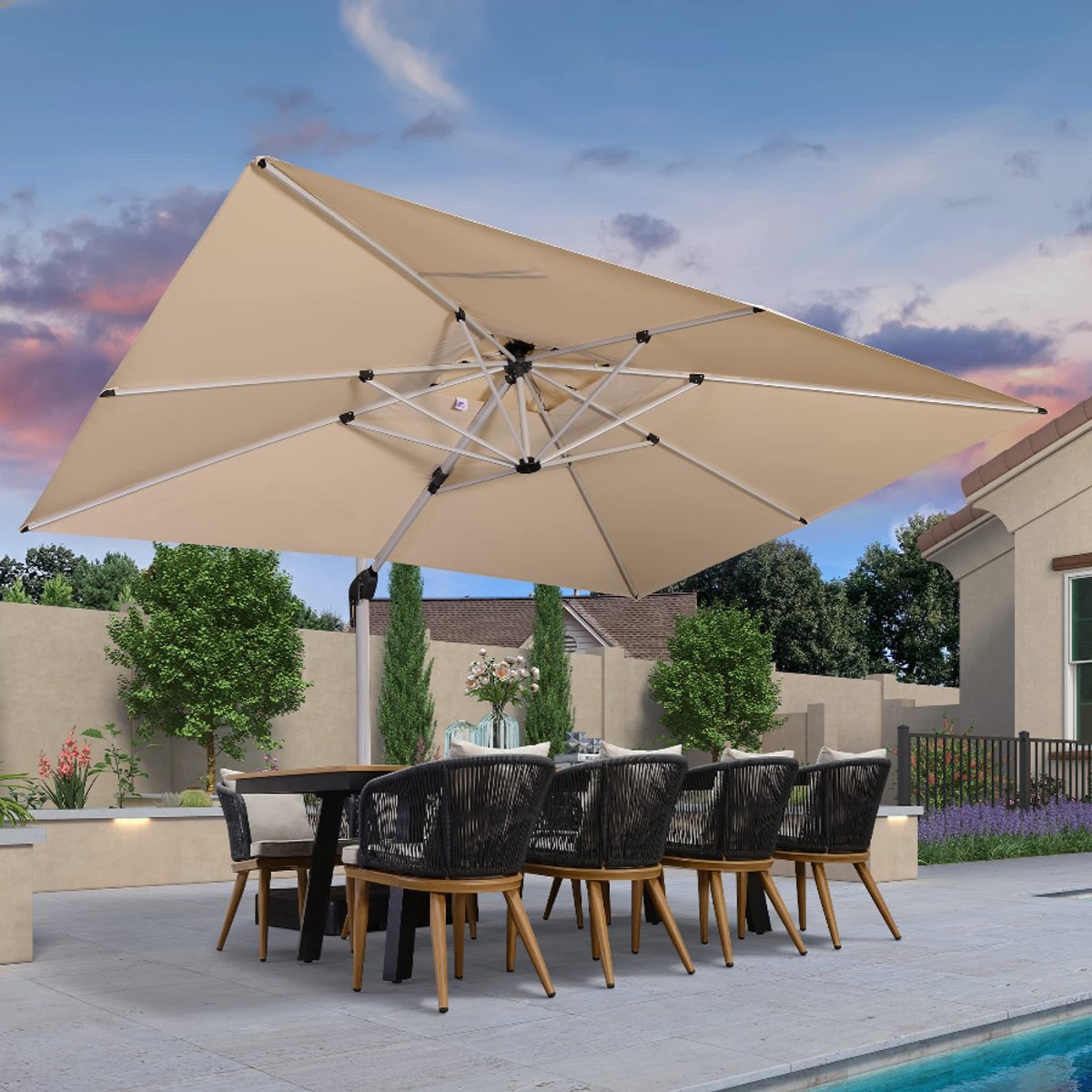 PURPLE LEAF Rechthoek Parasol - Dubbel Top - 360 °Graden Rotatie - UV werend doek- Windbestendige Zweefparasol (8683769595035)