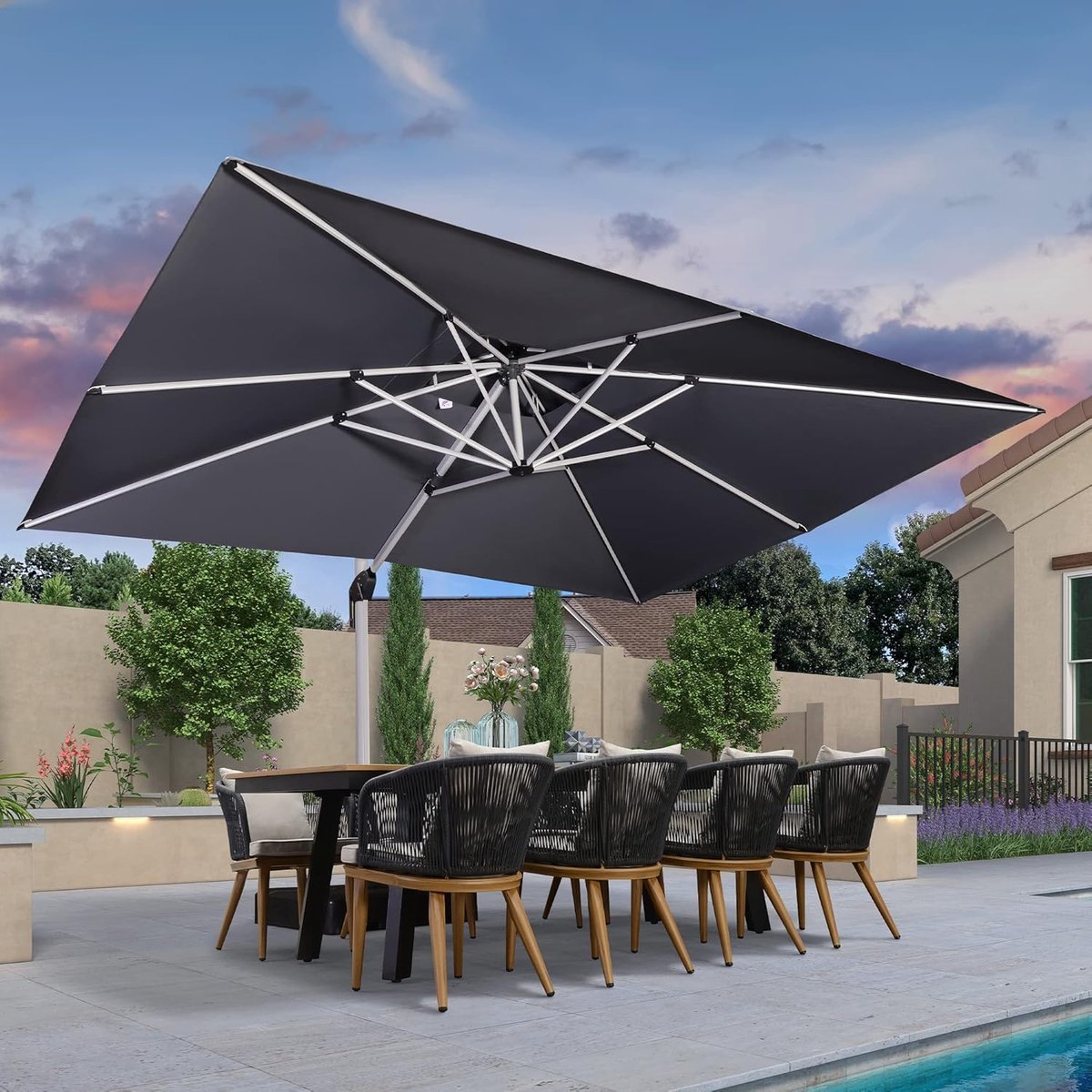 PURPLE LEAF Rechthoek Parasol - Dubbel Top - 360 °Graden Rotatie - UV werend doek- Windbestendige Zweefparasol (8683769595042)