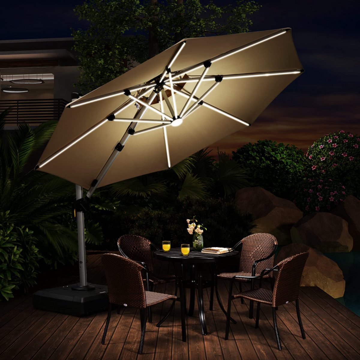 PURPLE LEAF Ronde Parasol - 360° Draaibaar - Ingebouwde LED-verlichting - UV50+ - Windbestendig - Stijlvolle Zweefparasol (8683769594526)