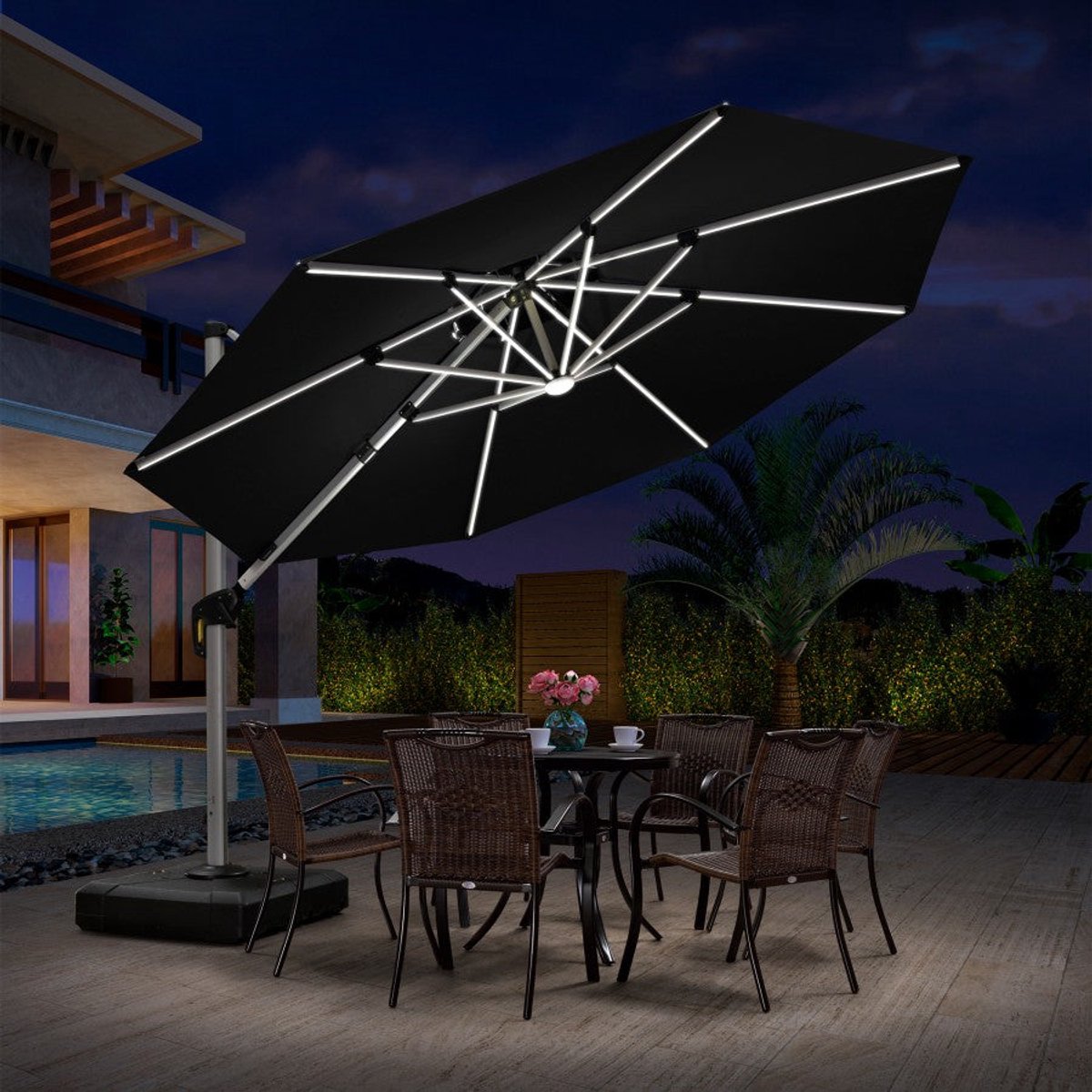PURPLE LEAF Ronde Parasol - 360° Draaibaar - Ingebouwde LED-verlichting - UV50+ - Windbestendig - Stijlvolle Zweefparasol (8683769594557)