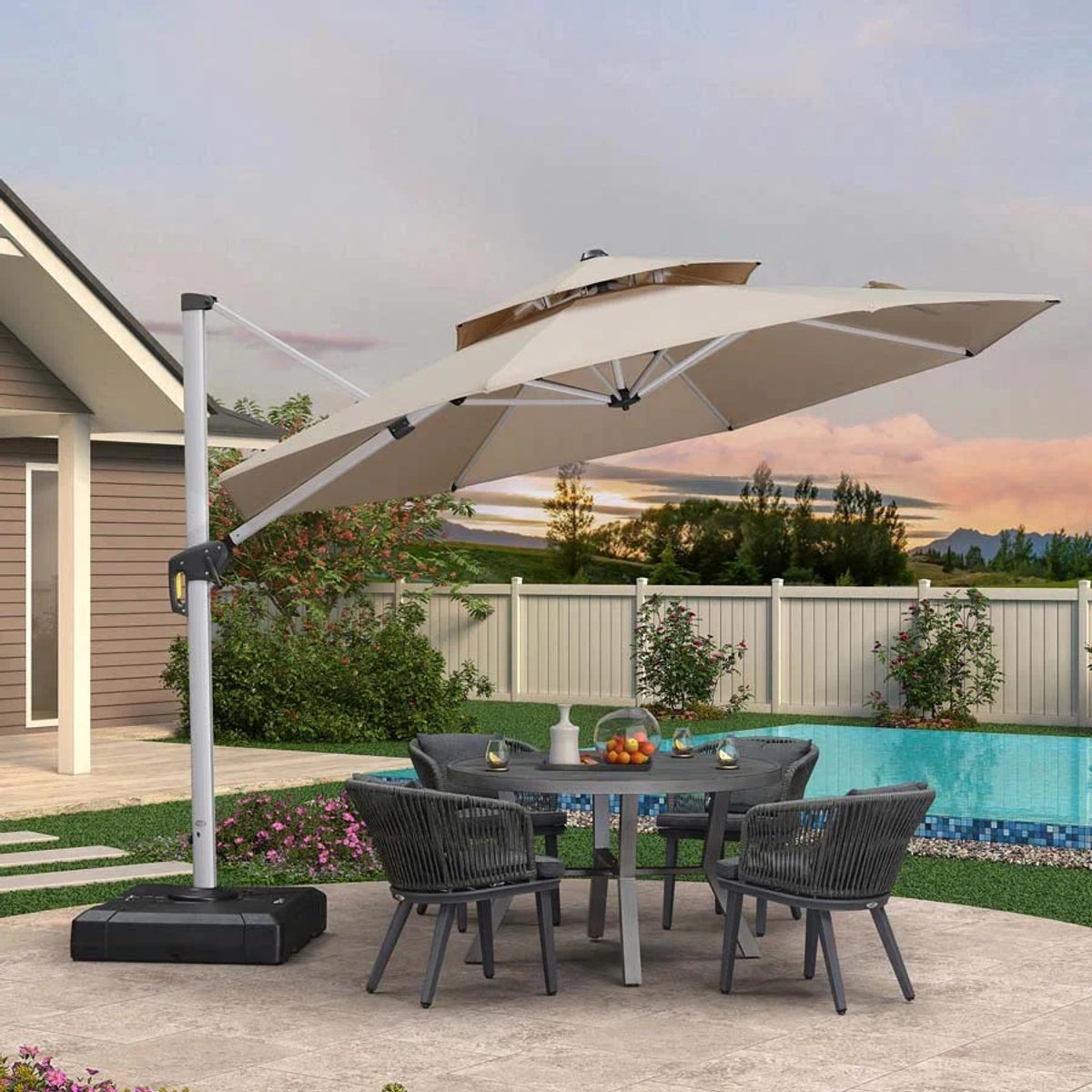 PURPLE LEAF Ronde Parasol - Dubbel Top - 360 °Graden Rotatie - UV werend doek- Windbestendige Zweefparasol (8683769595301)