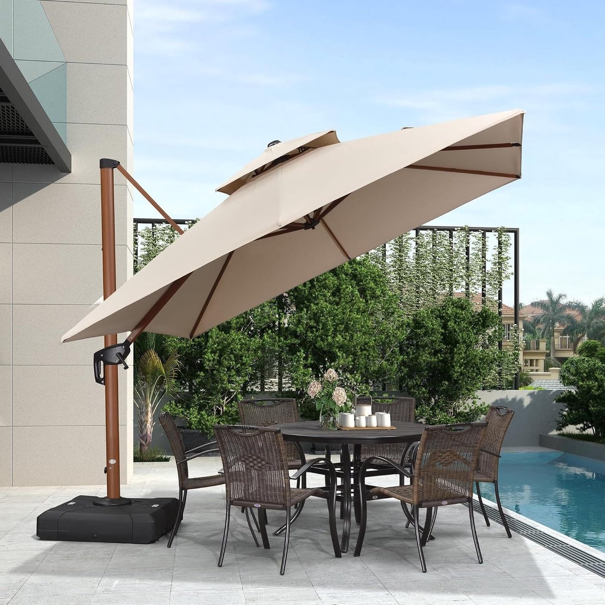PURPLE LEAF Vierkant Parasol - 360 ° Draaibaar - Kantelbaar - UV werend doek - Houtlook - Windbestendige Zweefparasol (8683769594434)