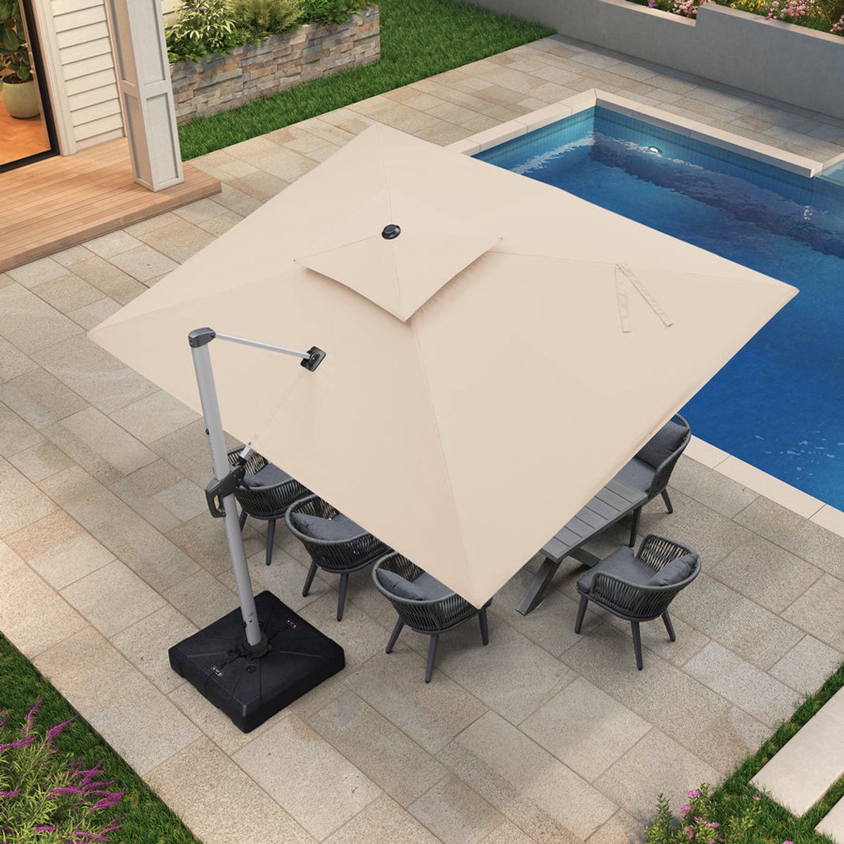 PURPLE LEAF Vierkant Parasol - Dubbel Top - 360 °Graden Rotatie - UV werend doek- Windbestendige Zweefparasol (8683769594991)