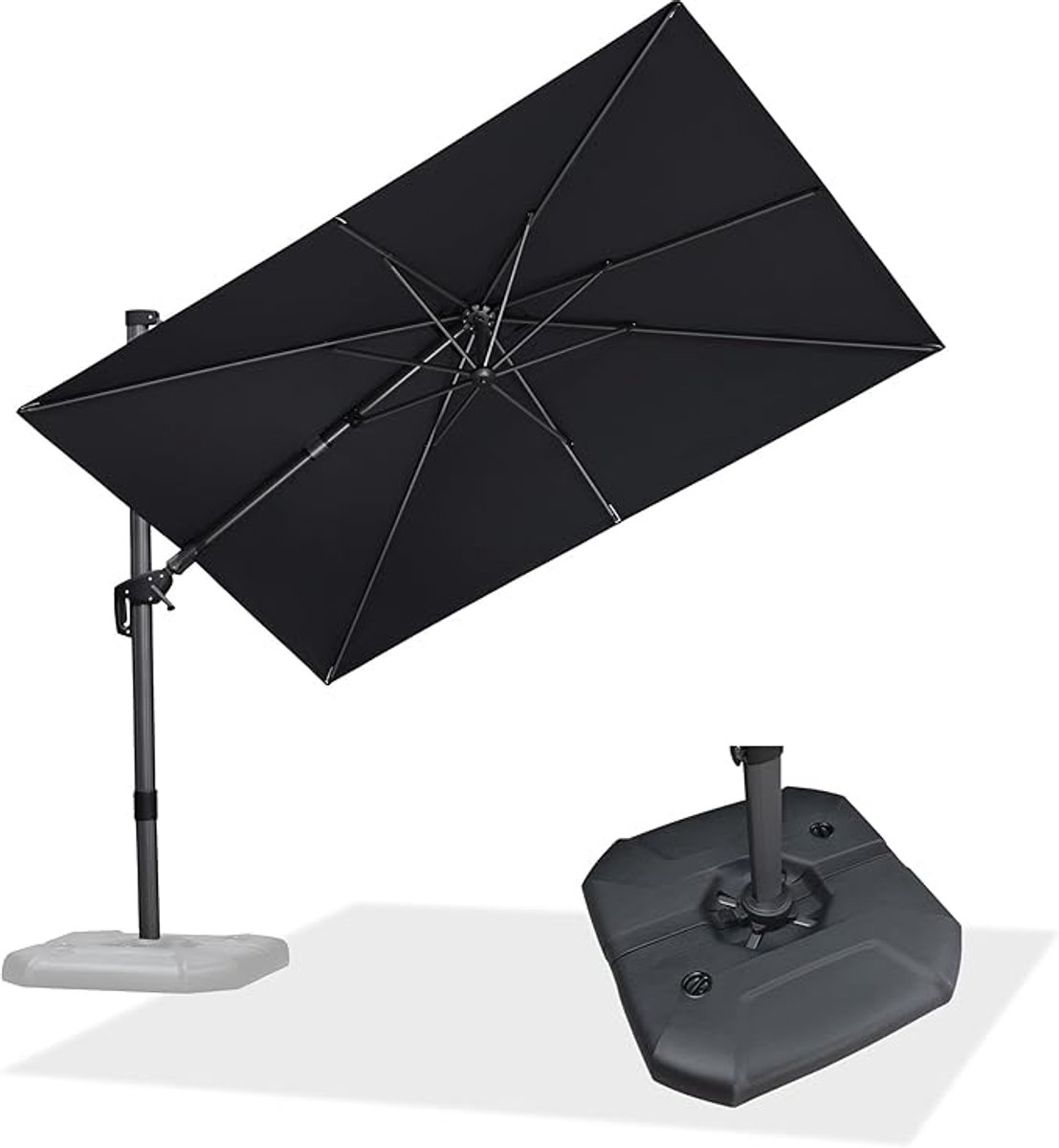 PURPLE LEAF Zweefparasol, 300 cm x 200 cm, twist met parasolstandaard, kantelbaar, aluminium frame, aan beide zijden axiaal zwenken, tuinparasol met zwengel, 360° rotatie, uv-bestendig, grijs (9508826195616)