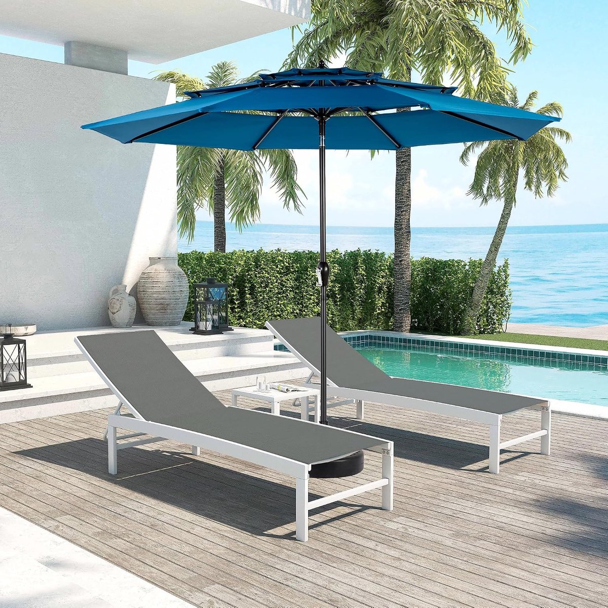 Parasol 300 cm - Zweefparasol Schaduw - Buiten Genieten - Ventilatiedak Aluminium - 300 cm - Kaki (9101433377316)