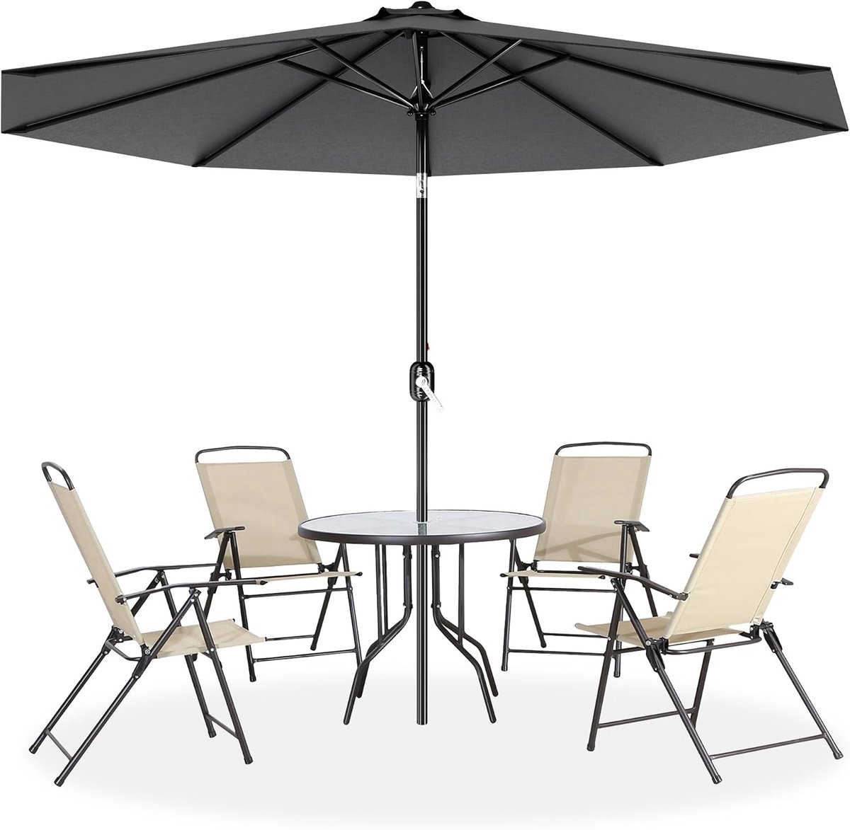 Parasol 300 cm en 350 cm voor balkon, terras en tuin, zweefparasol, handslinger, led of klassiek, donkergrijs en beige, 300 cm met 30° kantelfunctie, outdoor zonwering met zwengel (2550559437409)