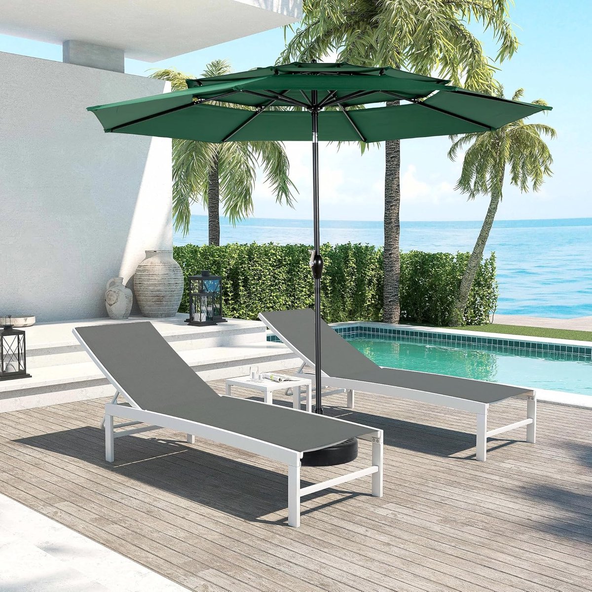 Parasol 300 cm, zweefparasol met 3-voudig ventilatiedak, 8 stalen ribben en aluminium frame, kantelbaar en met zwengel, uv-bestendig en waterafstotend, voor tuin, terras en zwembad (9101240620735)