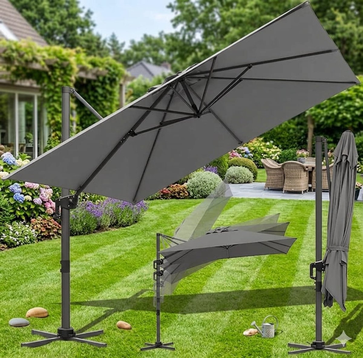 Parasol 300x300 cm Zweefparasol 360° - 300x300 cm - Medahomestore (9505989538816)