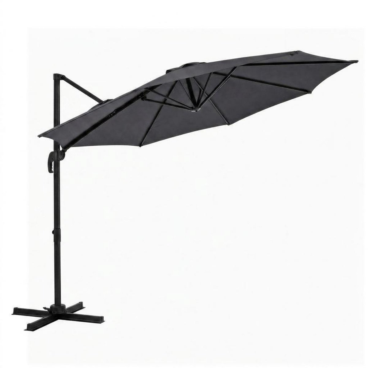 Parasol Rond met Voet - 300x300x245cm - Zweefparasol - 360° Draaibaar - Waterafstotend Doek - Aluminiumlegering Frame - Voor Tuin Terras Balkon - Zonder Zandzak - Grijs (6950000220134)