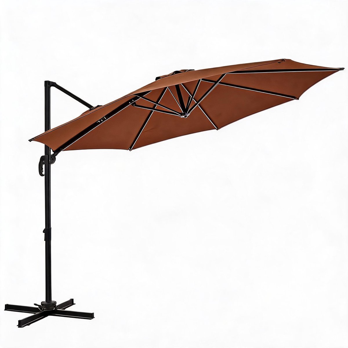 Parasol Rond met Voet - 300x300x245cm - Zweefparasol - 360° Draaibaar - Waterafstotend Doek - Aluminiumlegering Frame - Voor Tuin Terras Balkon - Zonder Zandzak - Bruin (6950000220110)