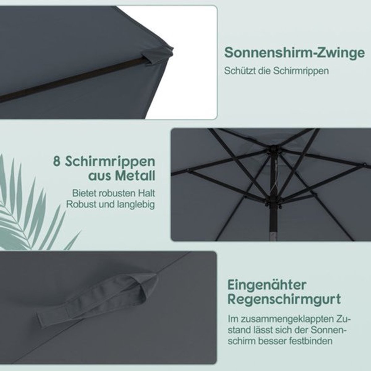 Parasol - Stokparasol - Balkonparasol - Strandparasol - Tuinparasol - 300 cm Groot - Inklapbaar Met Metalen Frame (9113761367273)